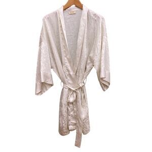 Vintage Victorias Secret Satin Robe Womens OS White Kimono Pockets Gold Label